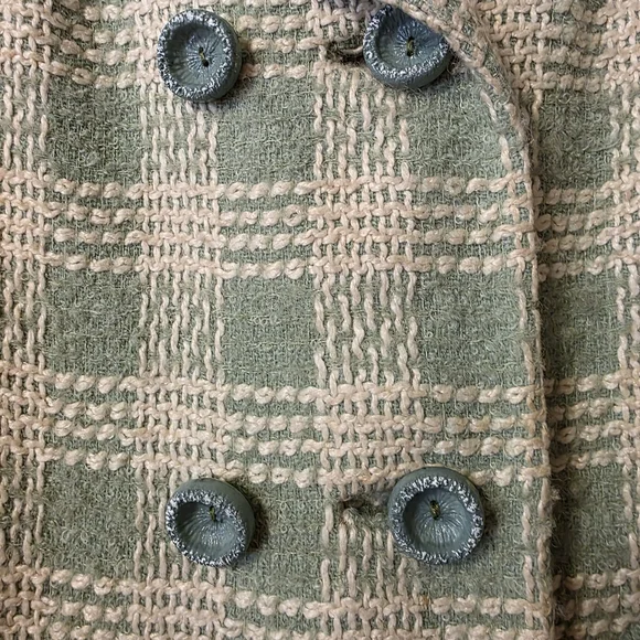 Elegant Green Plaid Double-Breasted Pea Coat - Picture 2 of 4